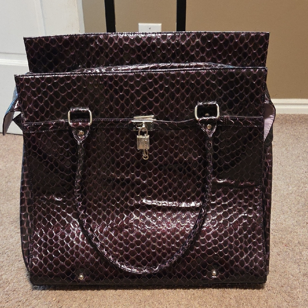 Luxurious Purple Structured Tote with Silver Accents
